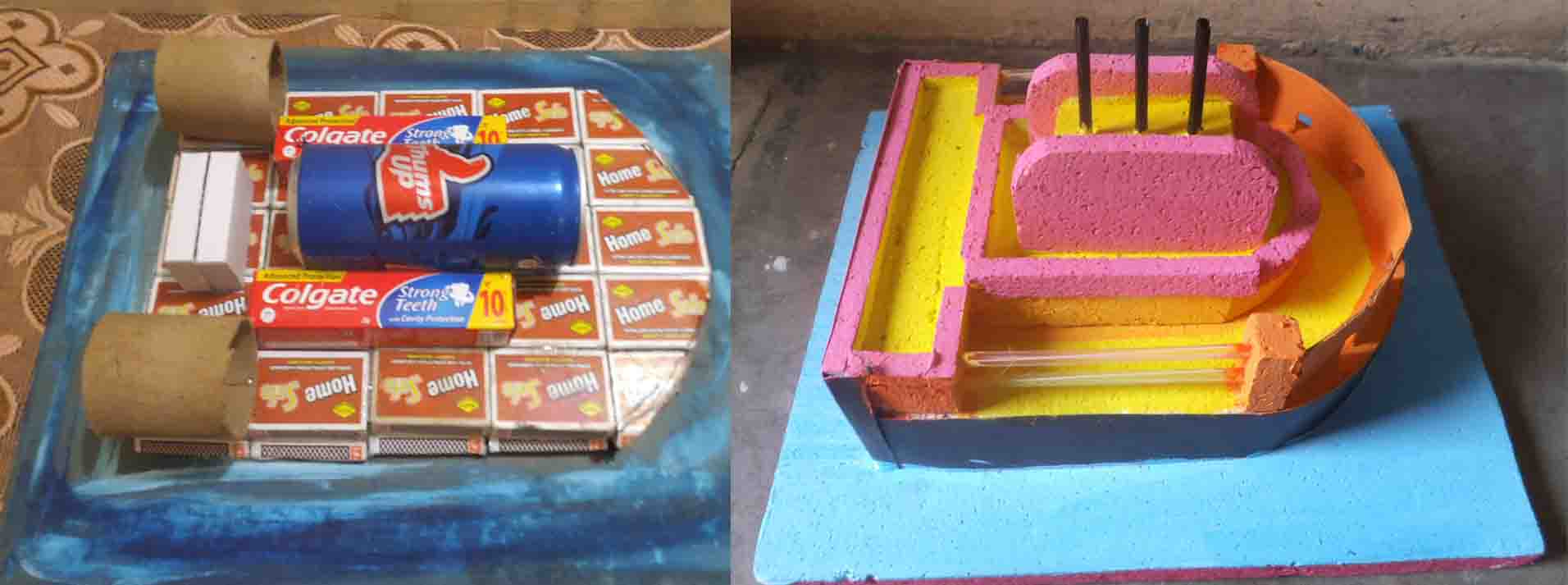 This is model of boat using waste material and thermocol.